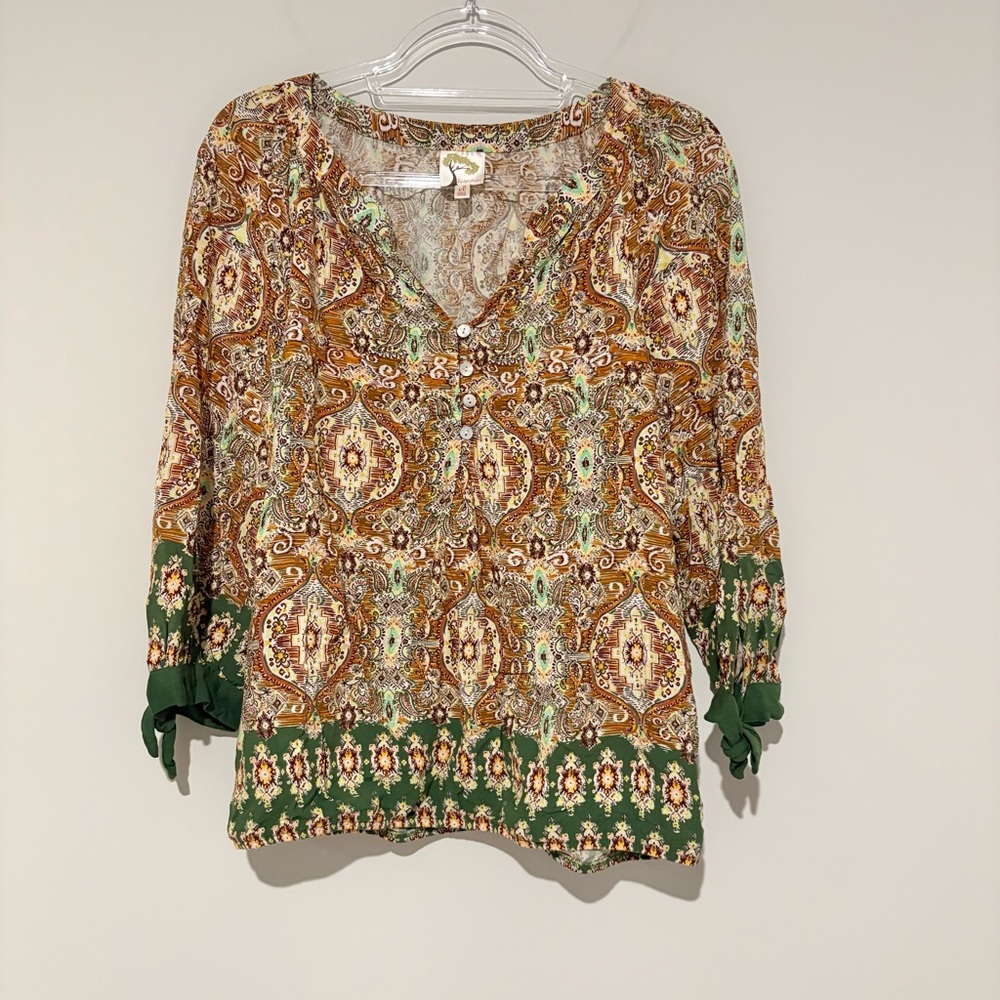 Fig and‎ Flower Paisley Blouse Green and Brown size XL